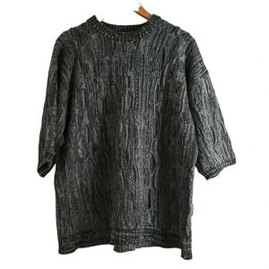 DTEK SIZE XL CREW NECK 3D KNIT SHORT SLEEVE SWEATER GREY WOMEN'S